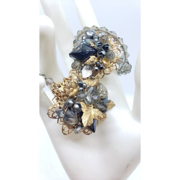 Vintage Bracelet Wrap Around Glass Bead Rhinestone Filigree Haskell Style 1950s - Picture 4 of 12